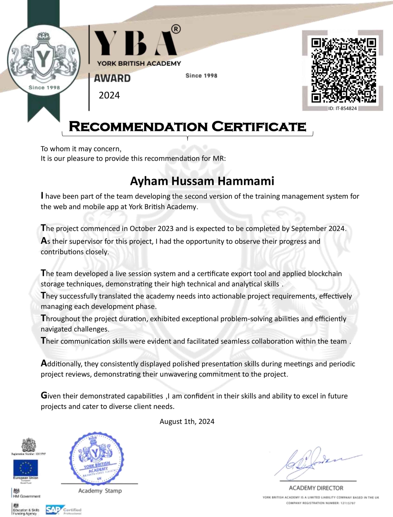 Verified certificate image